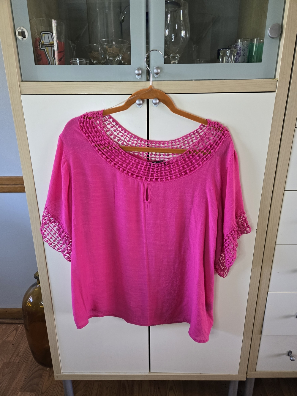 Unique Spectrum Hot Pink Crochet-Trim Dolman Tunic